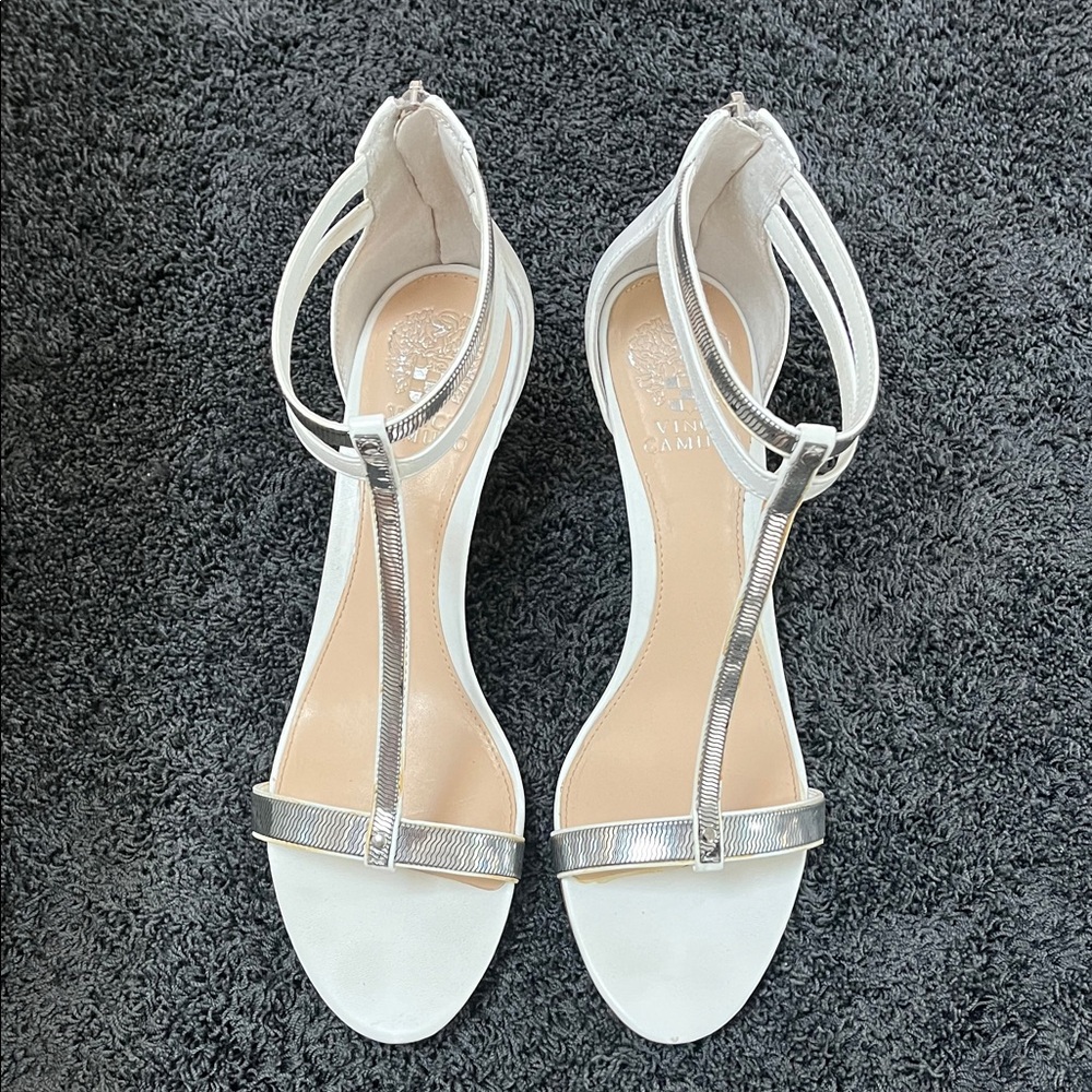 Elegant Vince Camuto White and Silver Women's Sandals